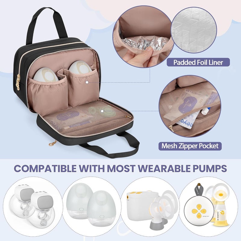 Damero Wearable Breast Pump Bag Compatible with Elvie, Willow and Momcozy Breast Pump, Carrying Case for Wearable Breast Pumps, Pump Parts and More, Black - Image 2